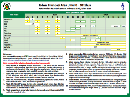 Jadwal Imunisasi Anak rekomendasi IDAI 2014